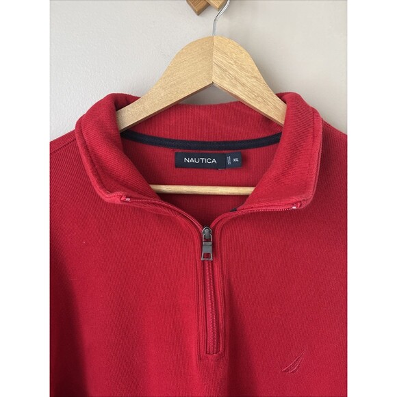 Nautica Men’s XXL Red Quarter Zip Knit Sweater Pullover Classic Cotton - Picture 2 of 7